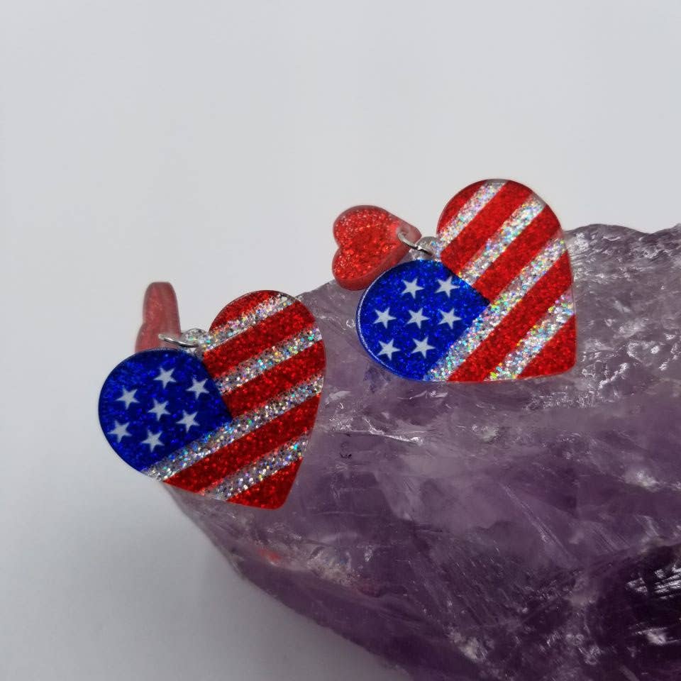 Glitter Acrylic Patriotic Heart Earring
