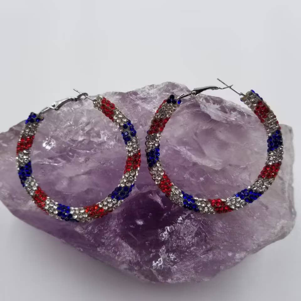 July 4th Flag Crystal Hoop Earrings