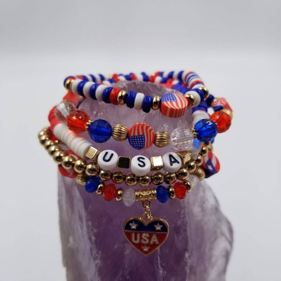 USA Patriotic Heishi Beaded Bracelet