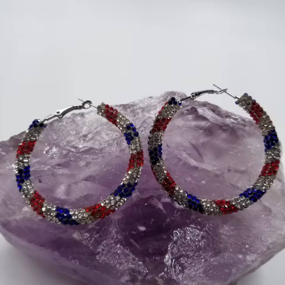 July 4th Flag Crystal Hoop Earrings