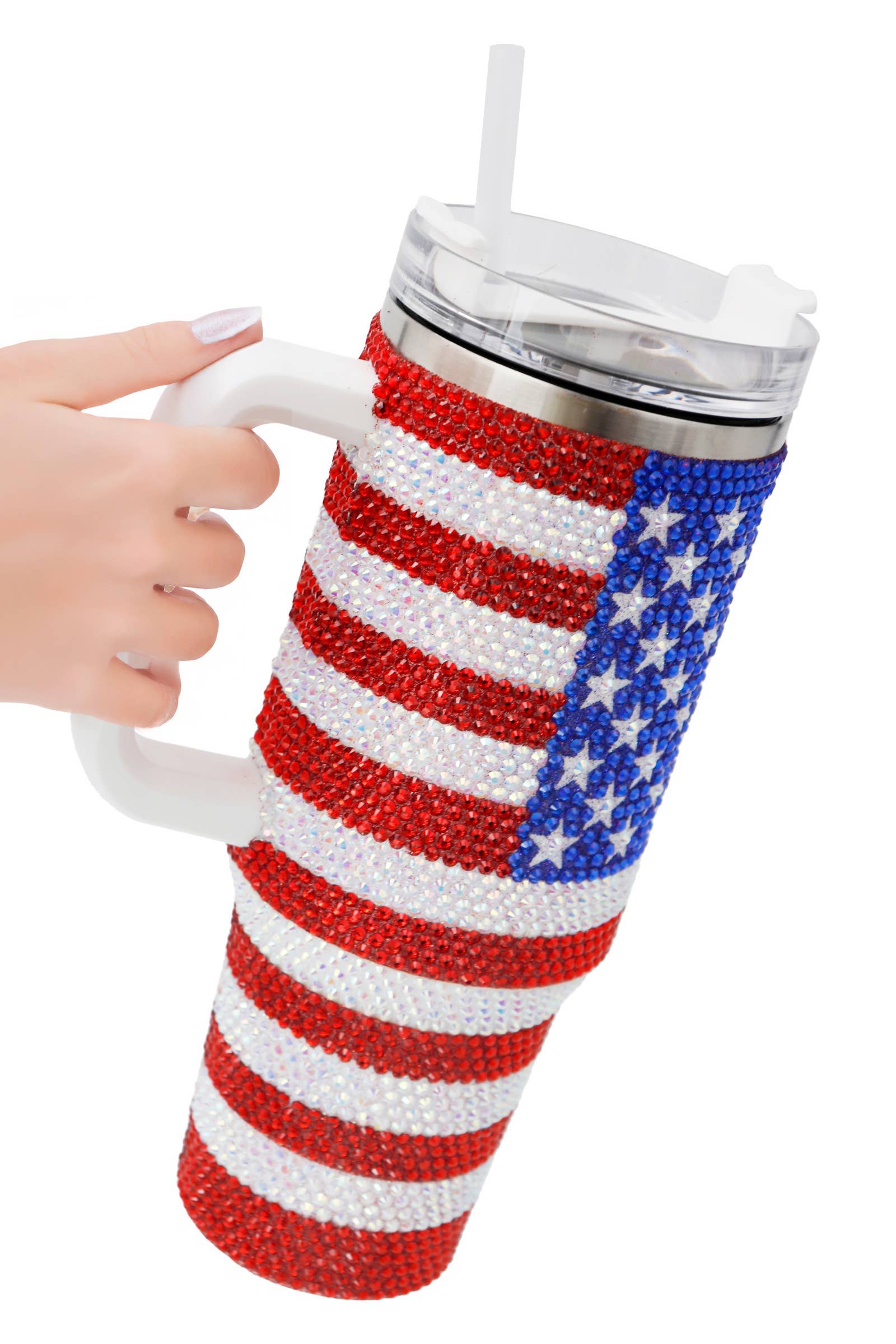 American Flag Bling Glitter Insulated Tumbler - 40 Oz