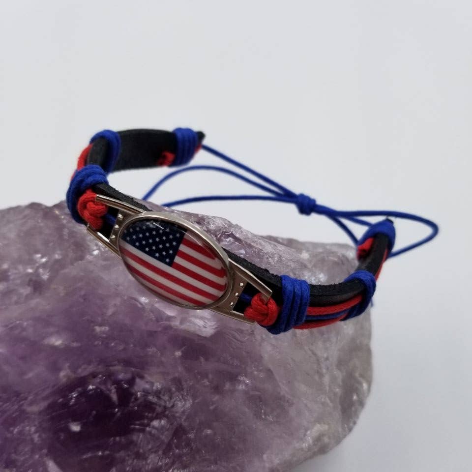 American Flag Patriotic Leather Bracelet