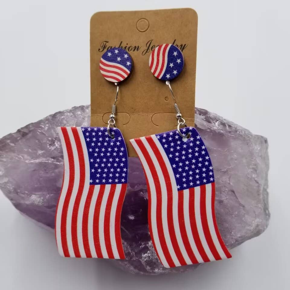 Patriotic Waving American Flag Earrings - Set Of 2