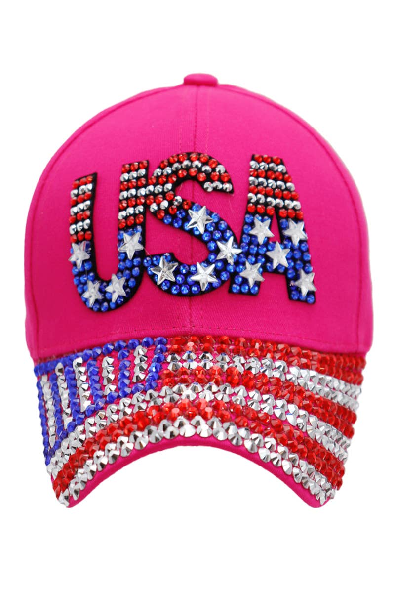 USA American Flag Bling Rhinestone Baseball Cap
