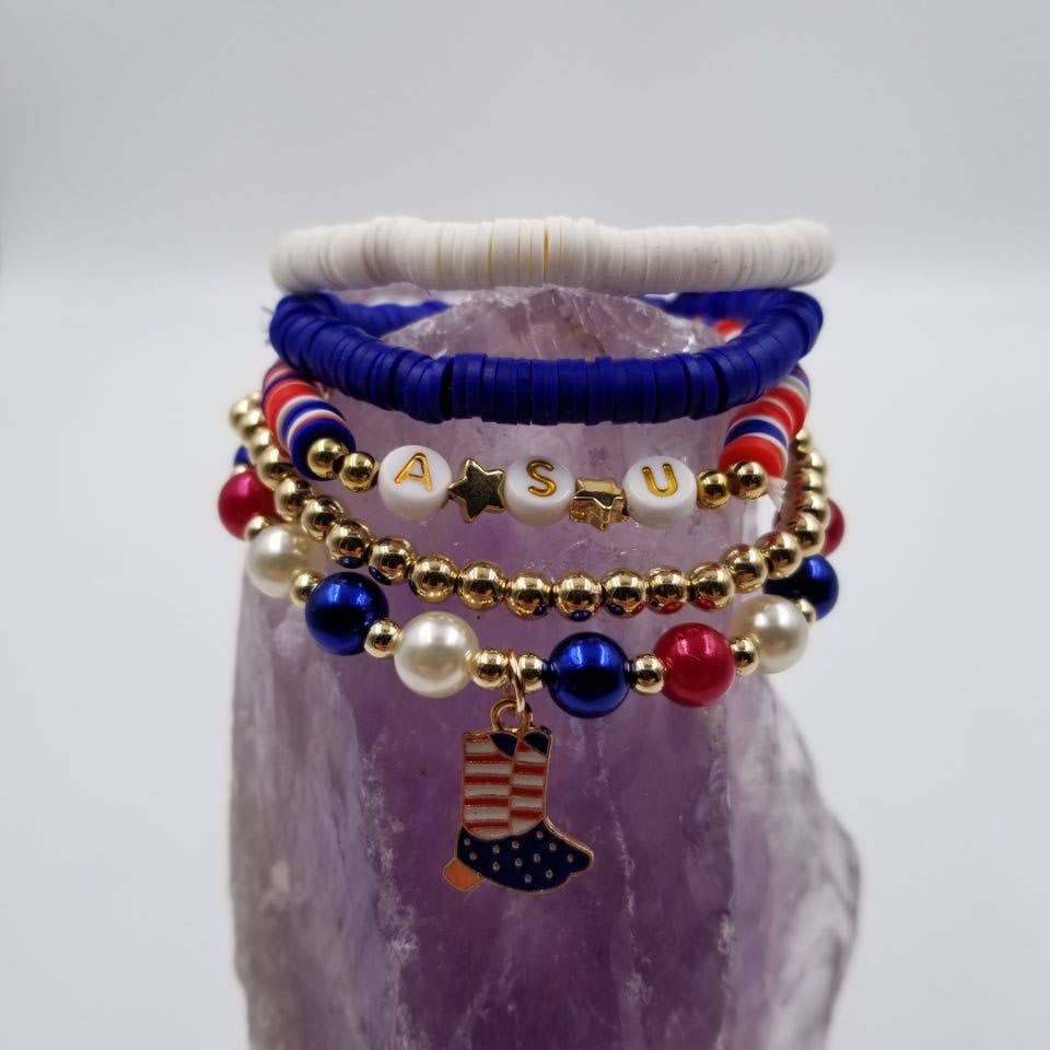 Patriotic Heishi Bead Boots Charm Bracelet