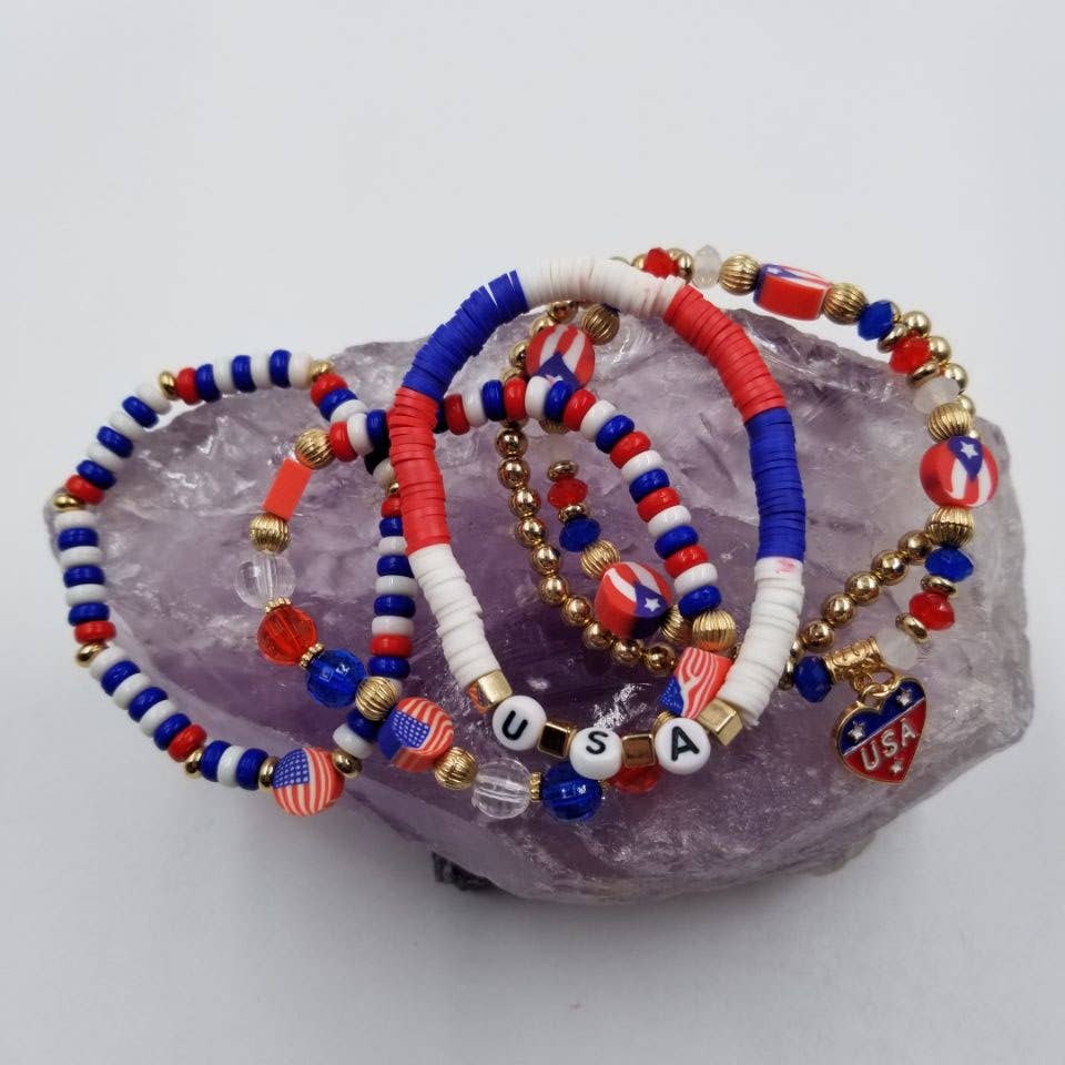 USA Patriotic Heishi Beaded Bracelet