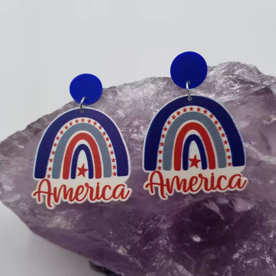 America Rainbow Patriotic Earrings