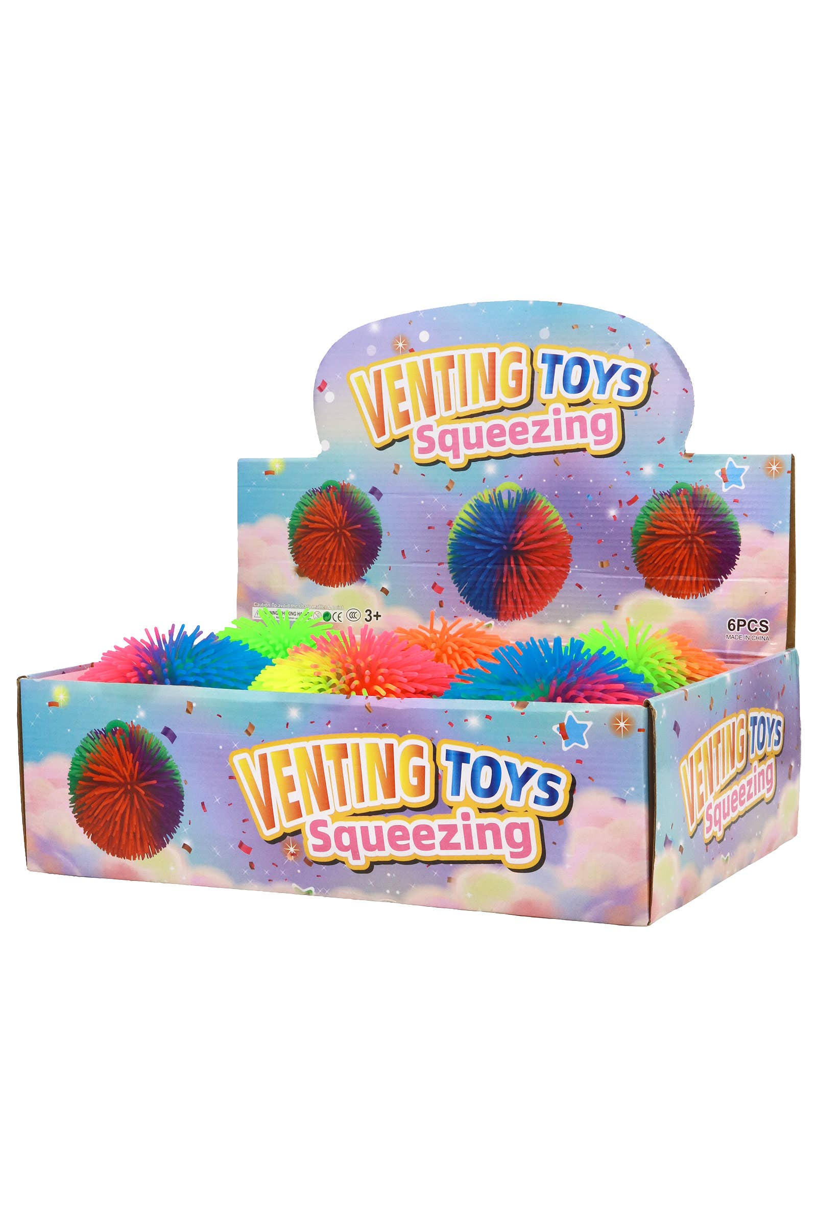 Jumbo Rainbow Light-Up Spiky Puffer Squishy Ball - 6 Pcs