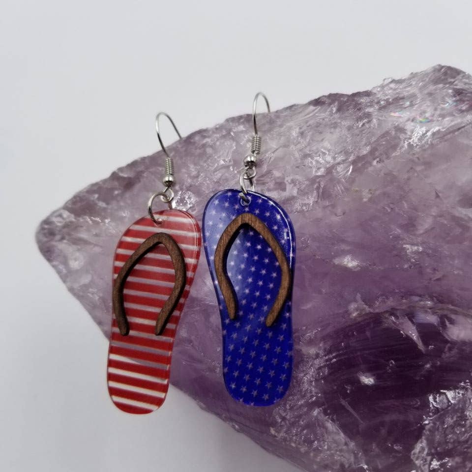 Patriotic Stars and Stripes Flip Flop Earrings