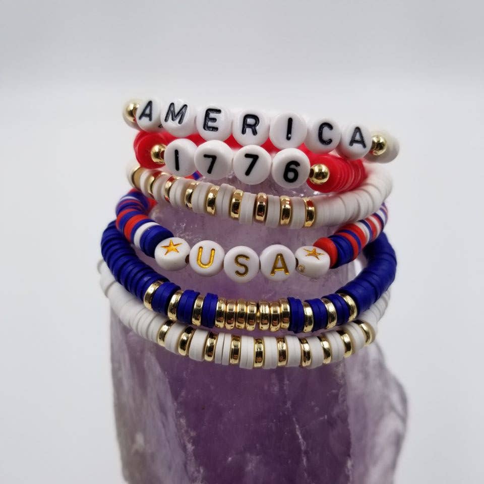 USA 1776 AMERICA Patriotic Heishi Bracelet