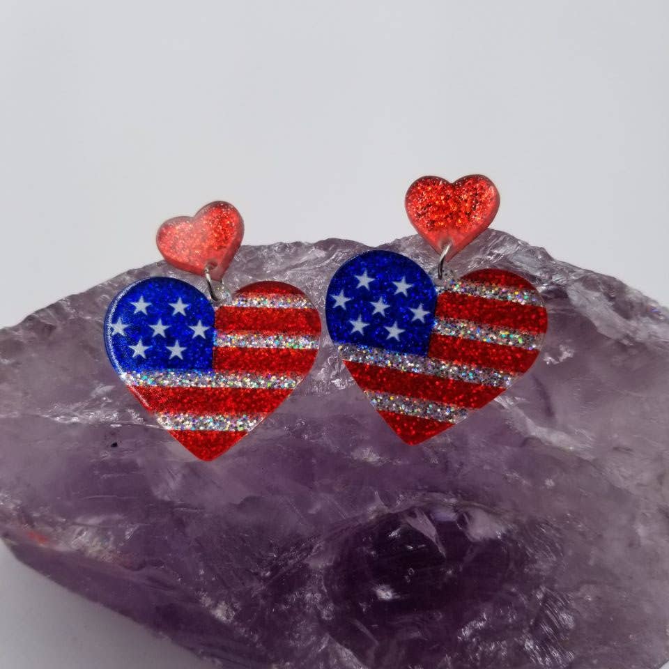Glitter Acrylic Patriotic Heart Earring