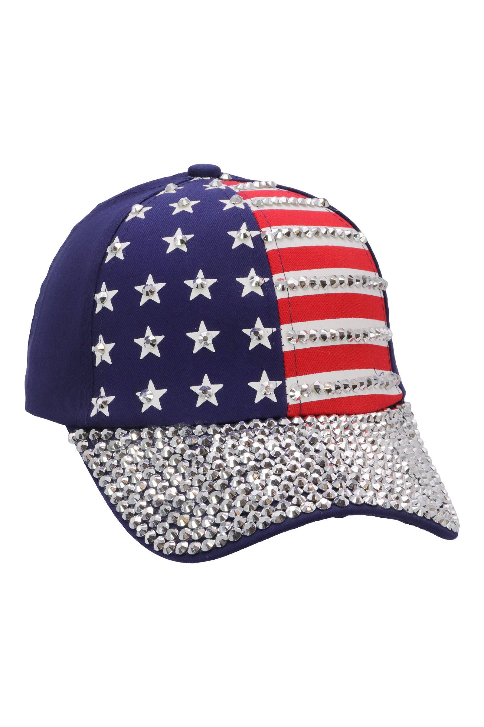 American Flag Stripe Bling Rhinestone Baseball Cap