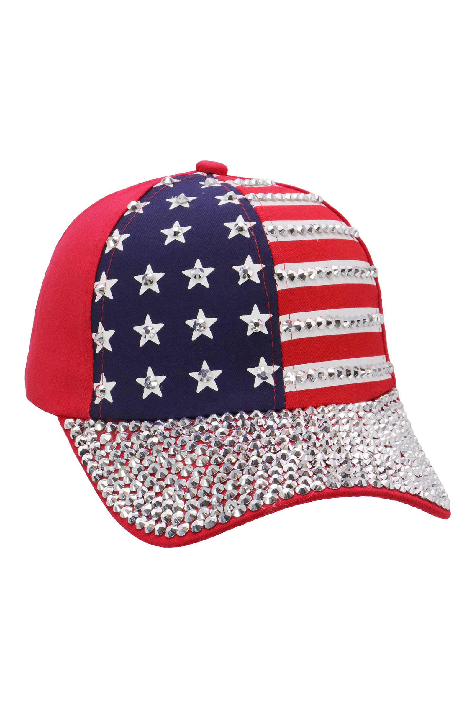 American Flag Stripe Bling Rhinestone Baseball Cap