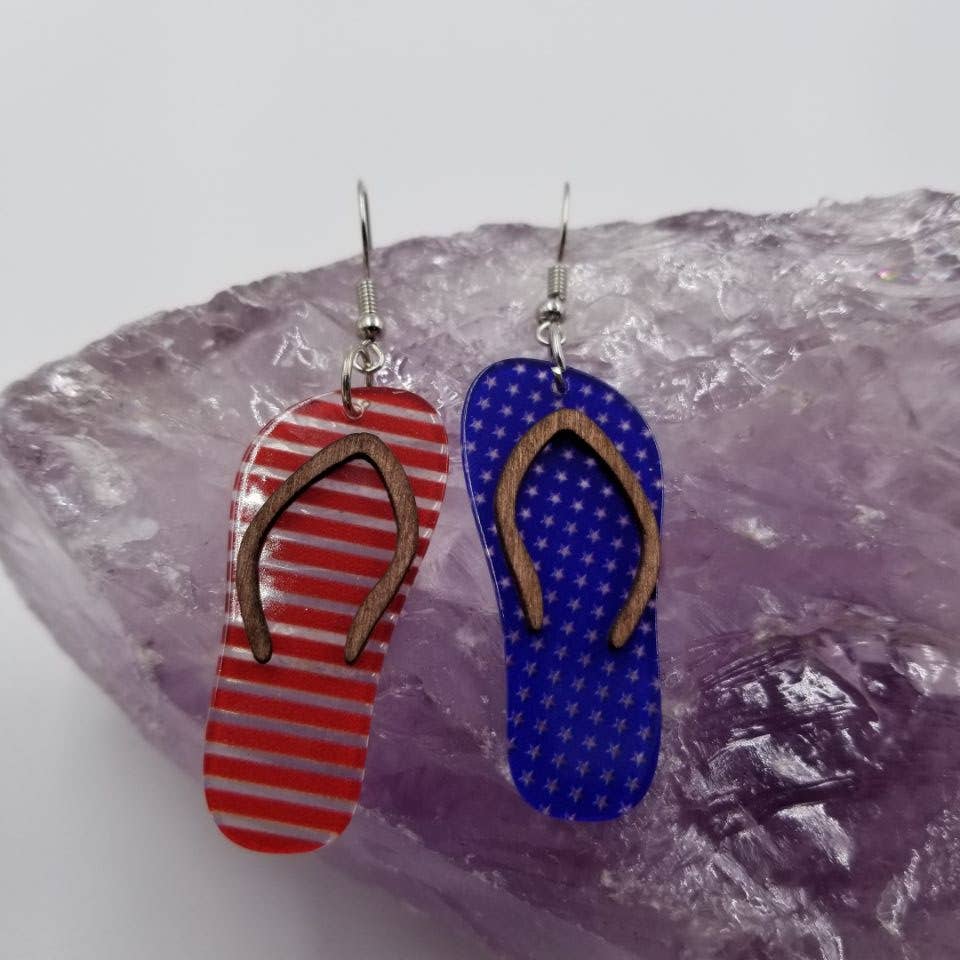 Patriotic Stars and Stripes Flip Flop Earrings
