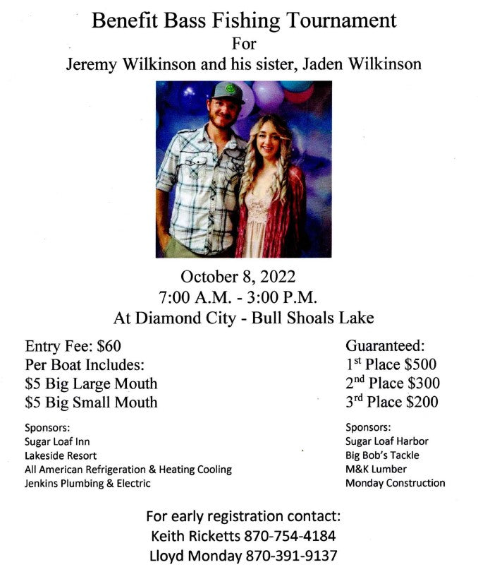 Fishing tournament to benefit a local family Oct 8th on Bull Shoals Lake