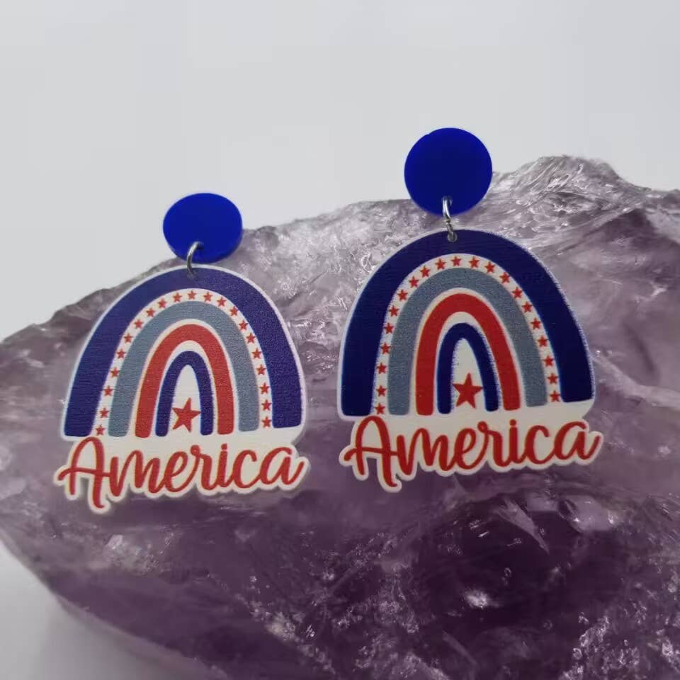 America Rainbow Patriotic Earrings