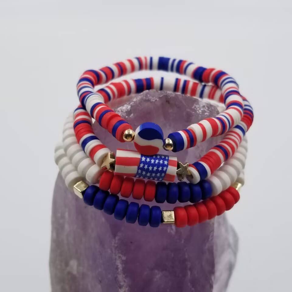 Patriotic Heishi Bracelet - Set Of 4