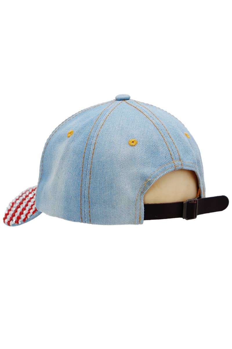 USA American Flag Bling Rhinestone Denim Cap