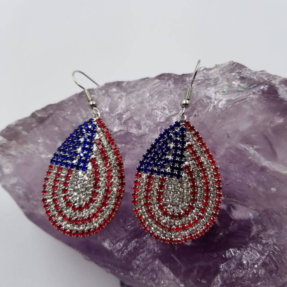 Patriotic American Flag Rhinestone Earrings