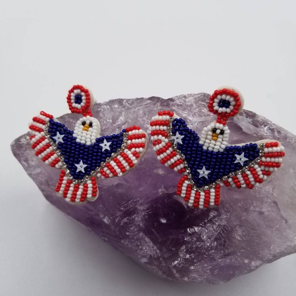 Patriotic Seed Bead Eagle Earring - 4th of July