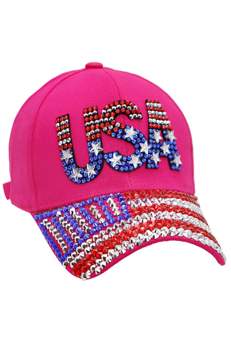 USA American Flag Bling Rhinestone Baseball Cap