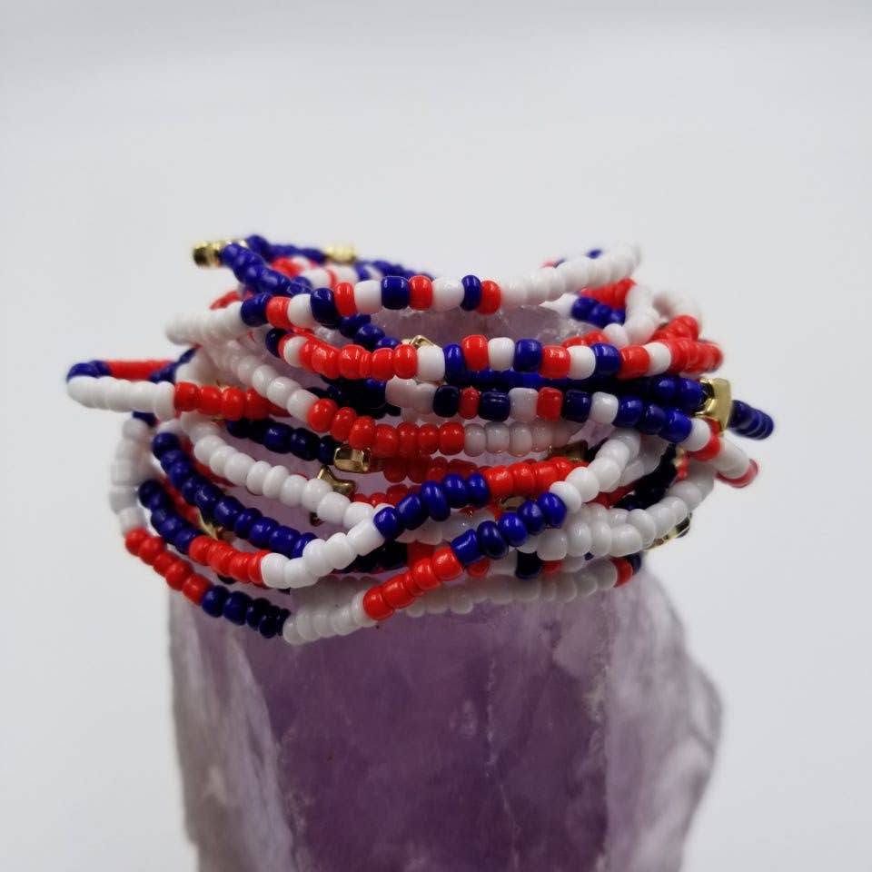 Patriotic Star Beaded Stretch Bracelet - Set Of 14