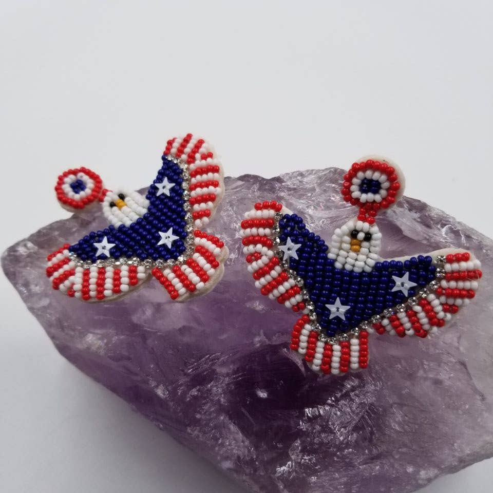 Patriotic Seed Bead Eagle Earring - 4th of July