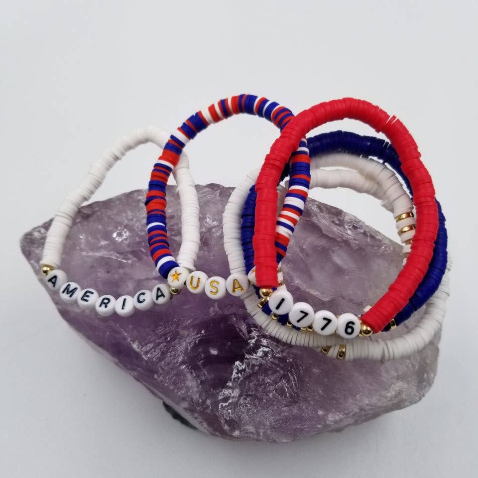USA 1776 AMERICA Patriotic Heishi Bracelet