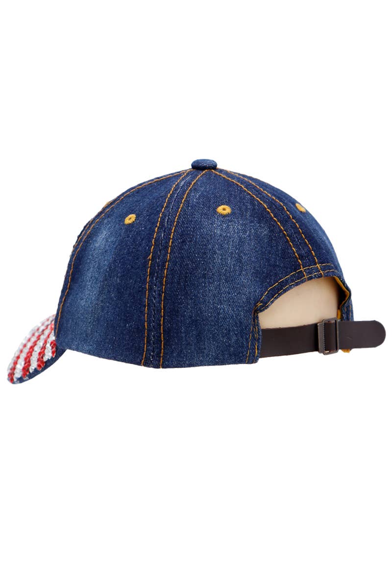USA American Flag Bling Rhinestone Denim Cap