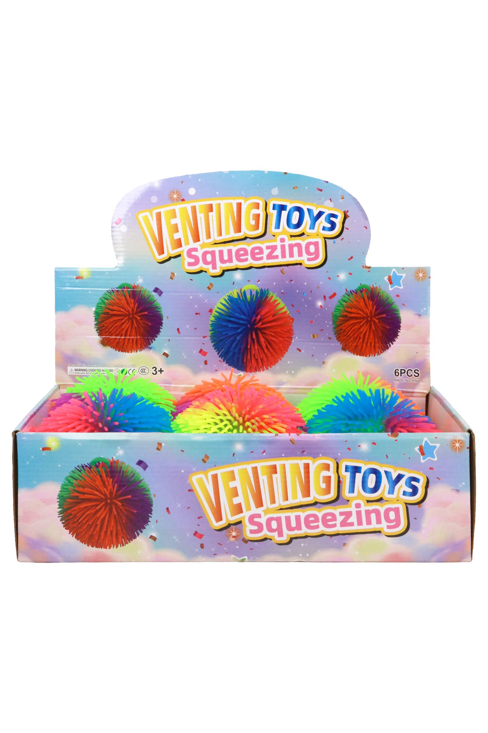 Jumbo Rainbow Light-Up Spiky Puffer Squishy Ball - 6 Pcs