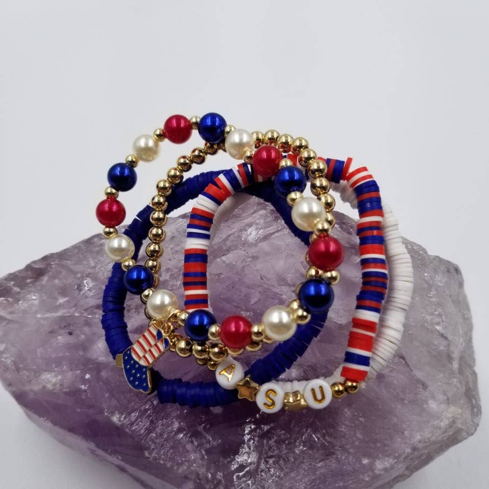 Patriotic Heishi Bead Boots Charm Bracelet