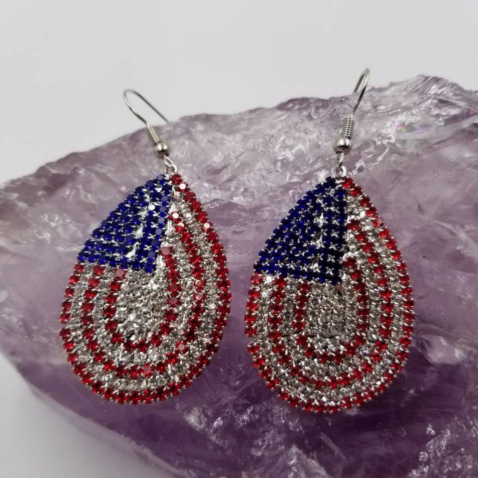 Patriotic American Flag Rhinestone Earrings