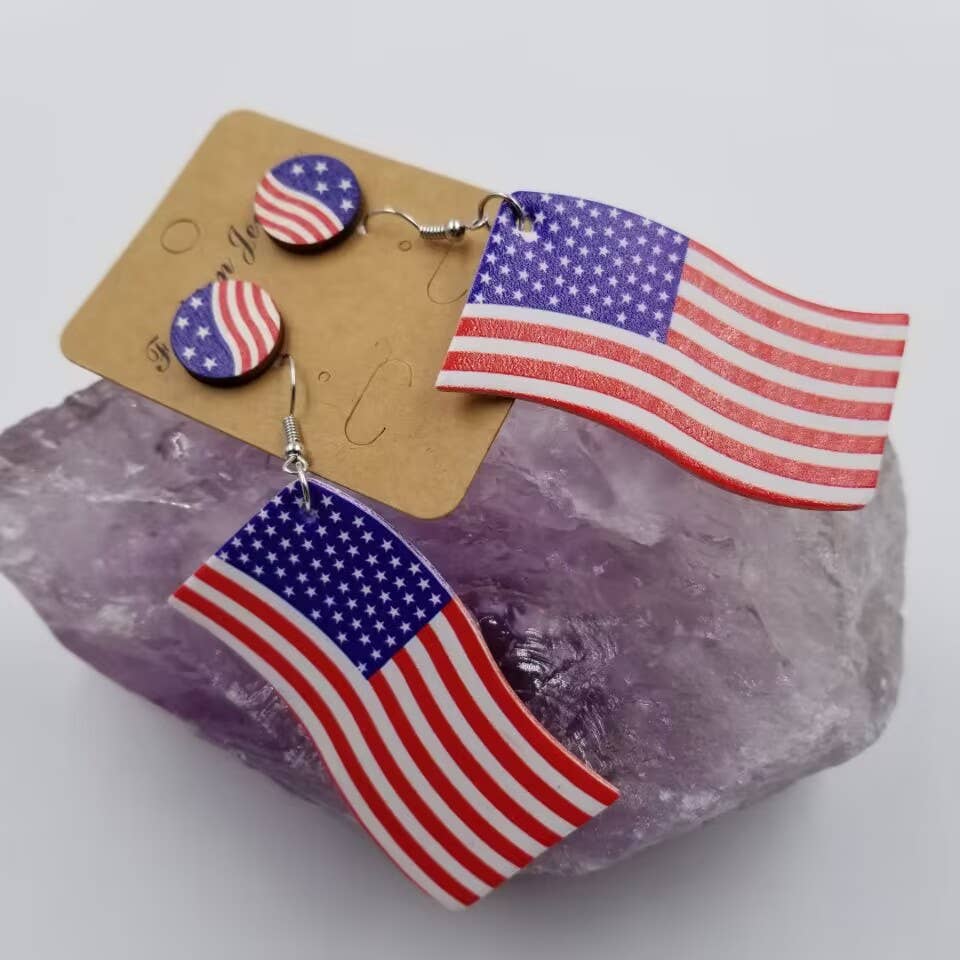 Patriotic Waving American Flag Earrings - Set Of 2